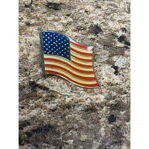 Vintage Aged American Flag Brooch Waving Pendant USA Yellowed